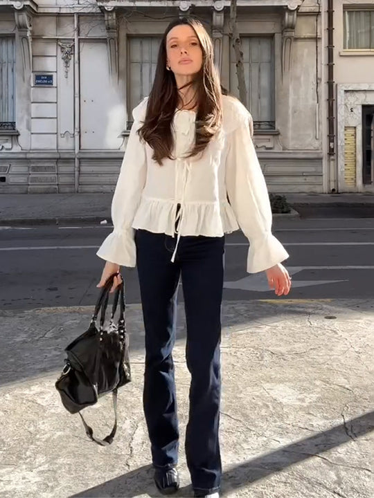 Damen Bluse mit voluminösen Ärmeln und elastischem Bund EB