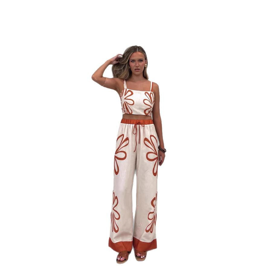 Damen Freizeitoberteil und weit geschnittene Hose mit floralem Muster EB