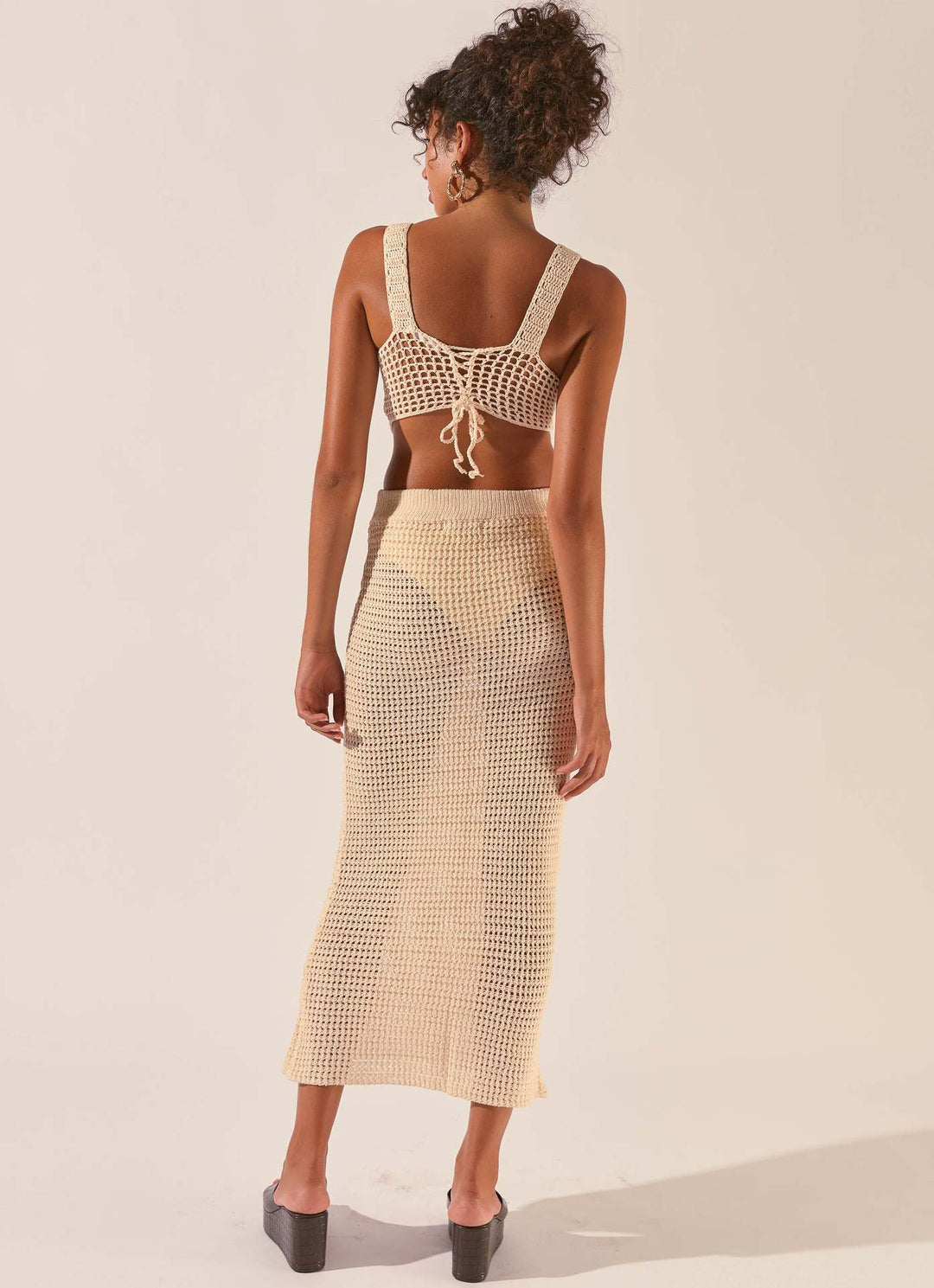 Damen gehäkeltes Crop-Top und Maxirock-Set EB
