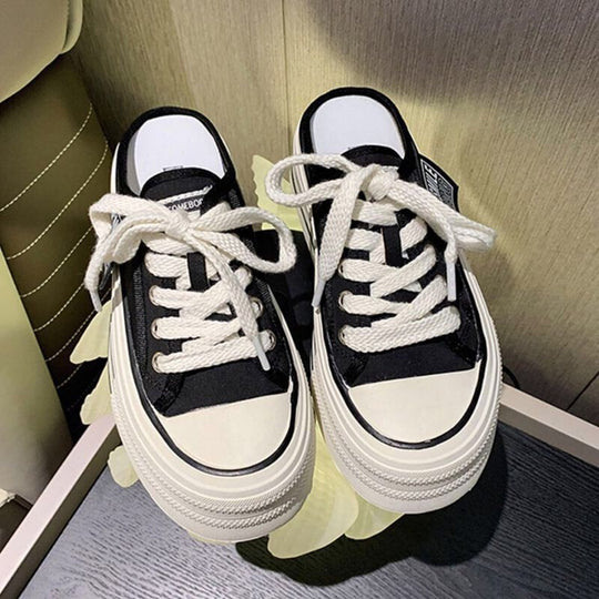 Damen modische Plateau-Sneaker mit elastischem Schnürsystem und robustem Sohlenprofil EB