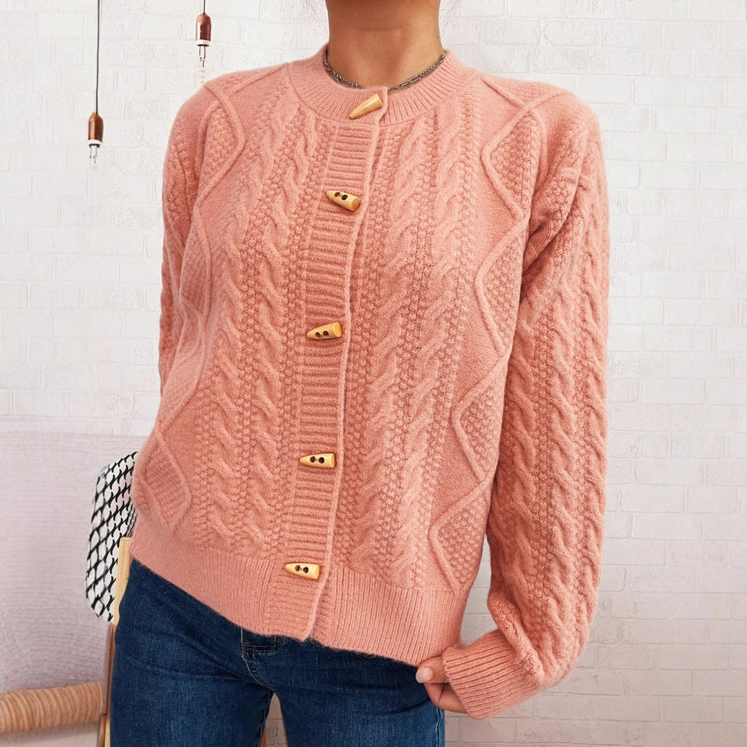 Damen Strickjacke mit dekorativen Knöpfen und strukturierter Webart EB