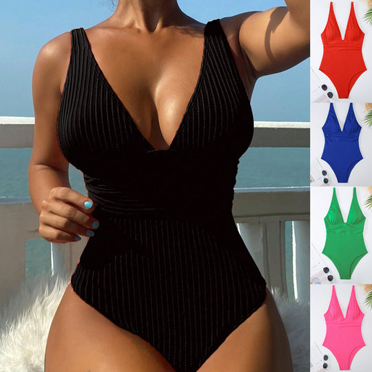 Damen Einteiler Badeanzug mit raffiniertem Rippendesign EB