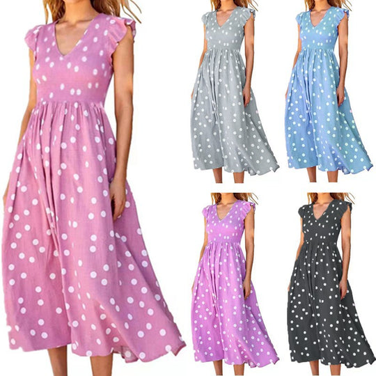 Damen Maxikleid mit einem verspielten Punktmuster und V-Ausschnitt EB