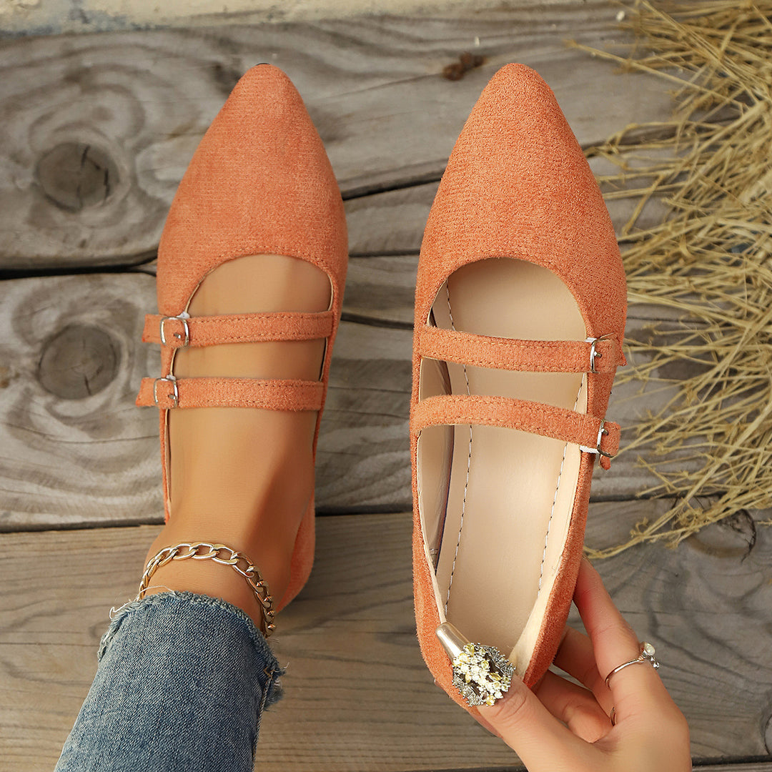 Damen  spitze Mary-Jane Ballerinas mit doppelt verstellbaren Schnallenriemen und gepolstertem Komfortfußbett EB
