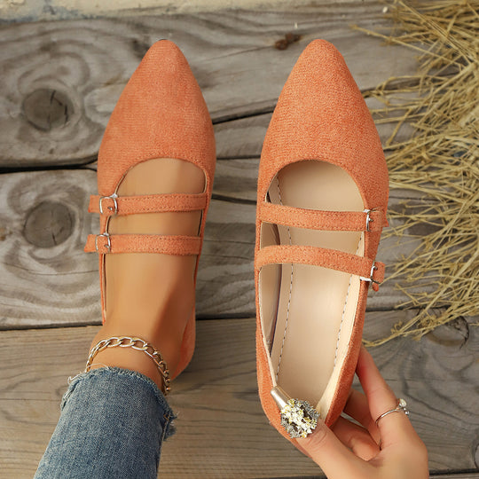 Damen  spitze Mary-Jane Ballerinas mit doppelt verstellbaren Schnallenriemen und gepolstertem Komfortfußbett EB