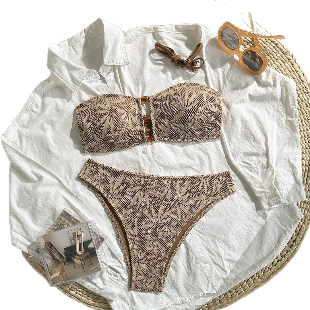 Damen Bandeau-Bikini mit floralem Häkelmuster EB