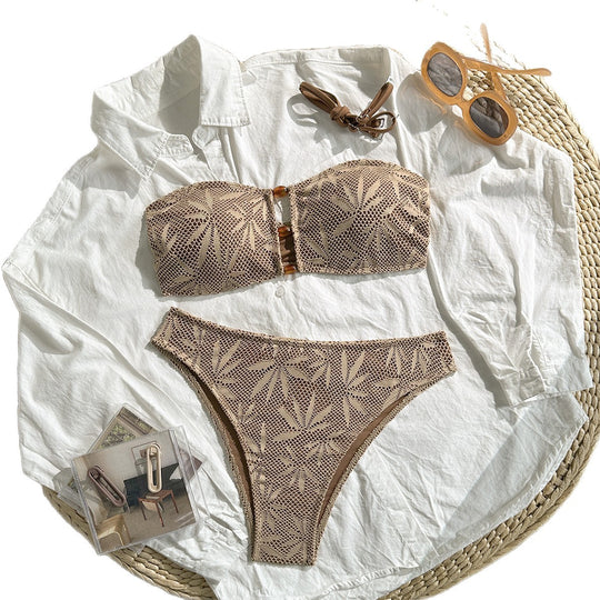 Damen Bandeau-Bikini mit floralem Häkelmuster EB