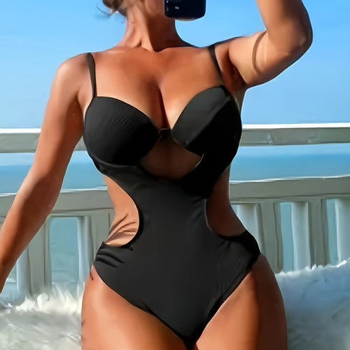 Damen Einteiler Badeanzug mit elegantem Cut-Out-Design und verstellbaren Trägern EB