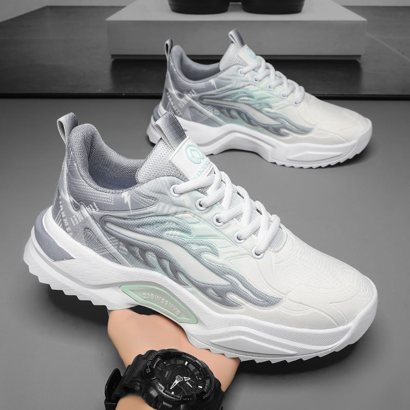 Unisex leichte Fashion-Plateau-Sneaker mit atmungsaktivem Mesh, dynamischem Wellenprint und gepolstertem Einstieg EB