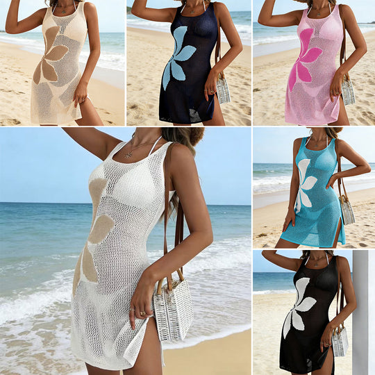 Damen Häkel-Strandkleid mit floralem Muster EB