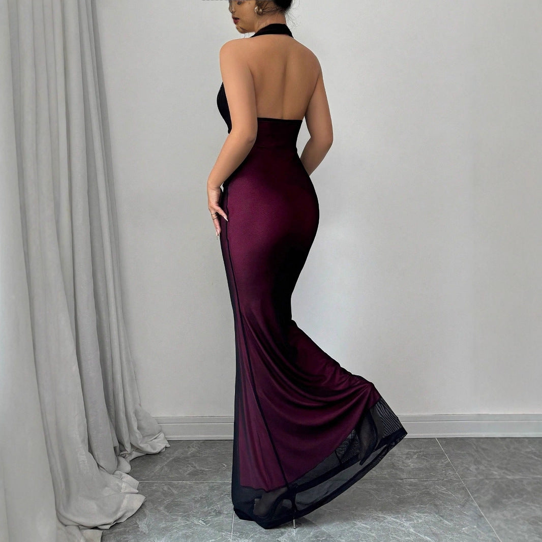 Damen Elegantes Maxikleid mit tiefem V-Ausschnitt und taillierendem Schnitt EB