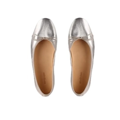 Damen Elegante Ballerinas mit schimmerndem Metallic-Finish und zierlichem Schleifenakzent EB