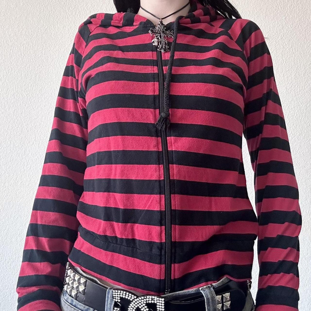 Damen Freizeitjacke mit großzügigem Kapuzen-Design und trendigem Streifenmuster EB