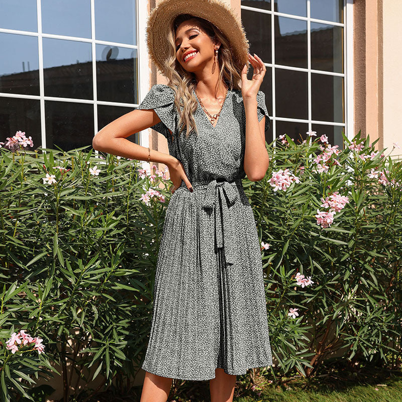Damen Midikleid mit verspieltem Bindegürtel und elegantem Faltenwurf EB