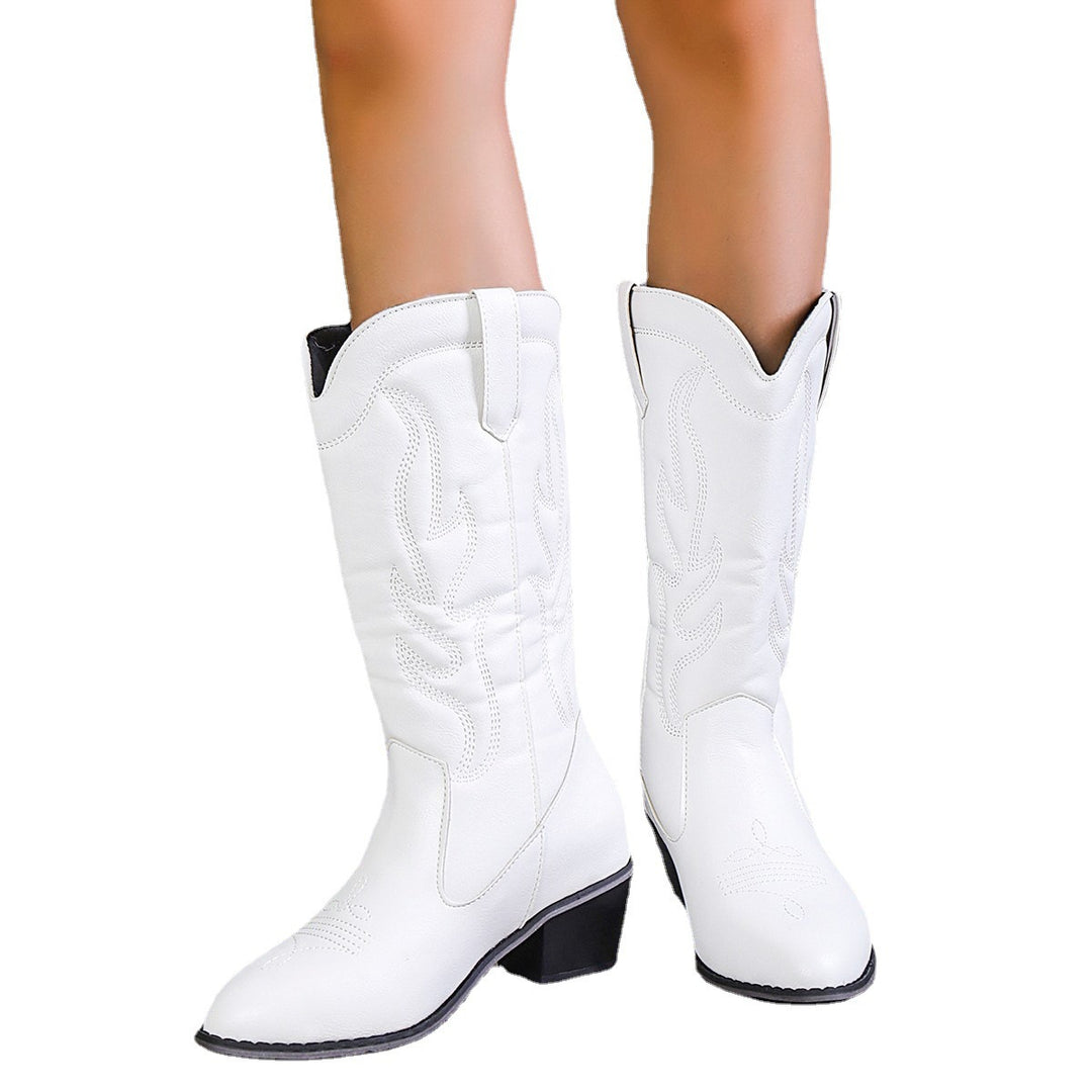 Damen Cowboy-Stiefel mit modischen Verzierungen und Blockabsatz EB
