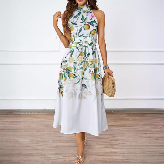 Damen Midi-Kleid mit floralem Muster und elegantem Halterneck EB