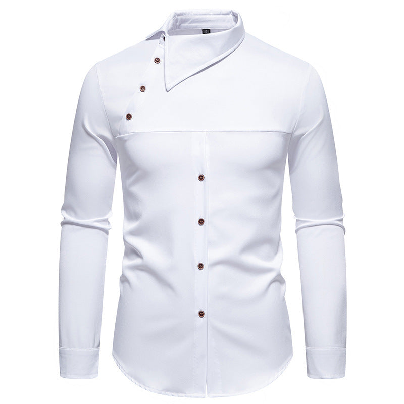 Herren modisches Hemd mit asymmetrischem Kragen und stilvollen Knopfdetails EB
