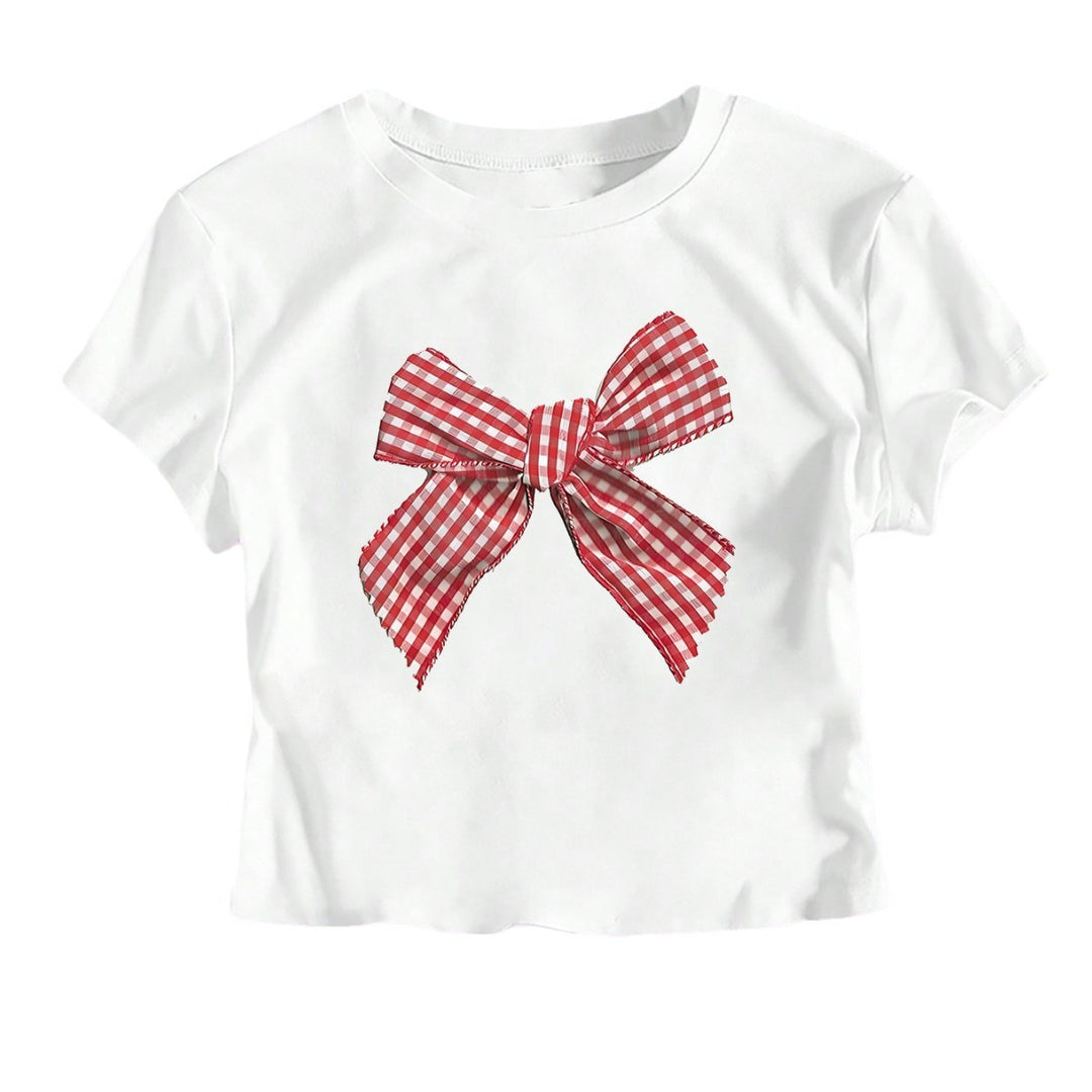 Damen Crop-T-Shirt mit verspieltem Karoband-Motiv und lässigem Schnitt EB