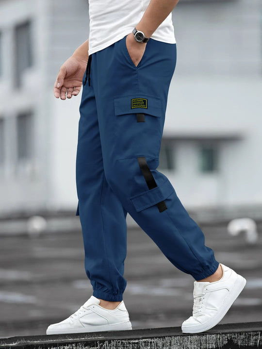 Herren nan modische Cargo-Joggerhose mit elastischem Bund, Kordelzug und mehreren Sicherheits- und Klappentaschen EB