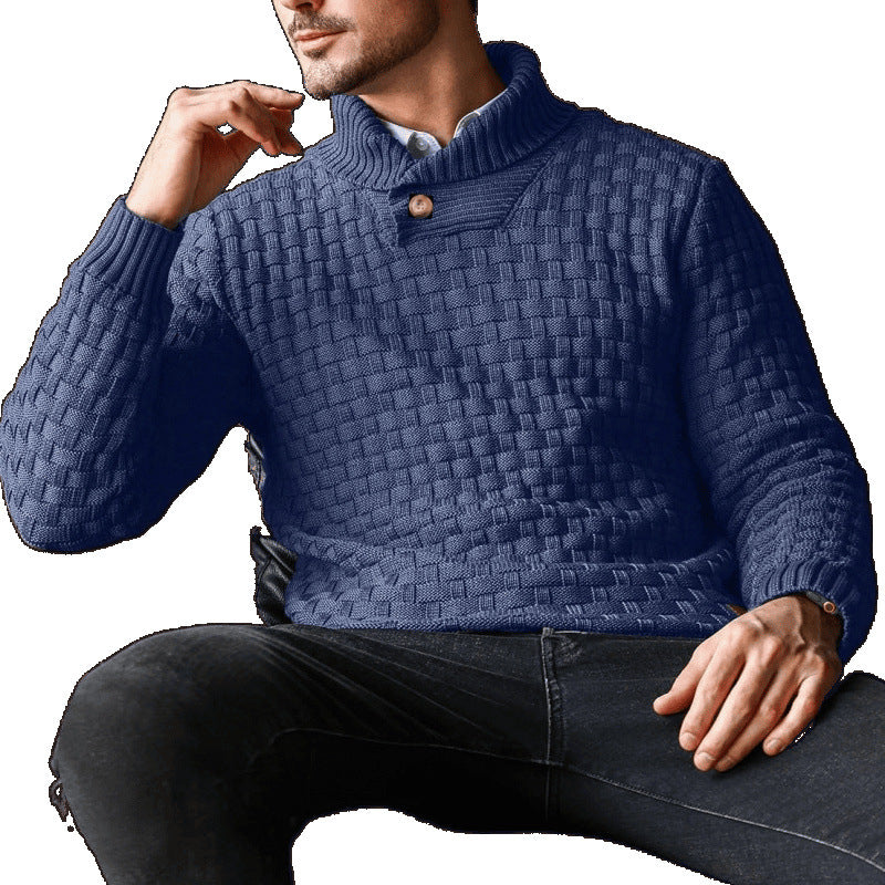 Herren Strickpullover mit Strukturiertem Muster und Modernem Stehkragen EB