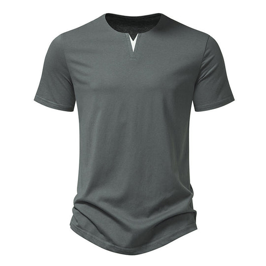 Herren Kurzarm-Henley-T-Shirt mit kreativem V-Ausschnitt und angenehmem Tragegefühl EB