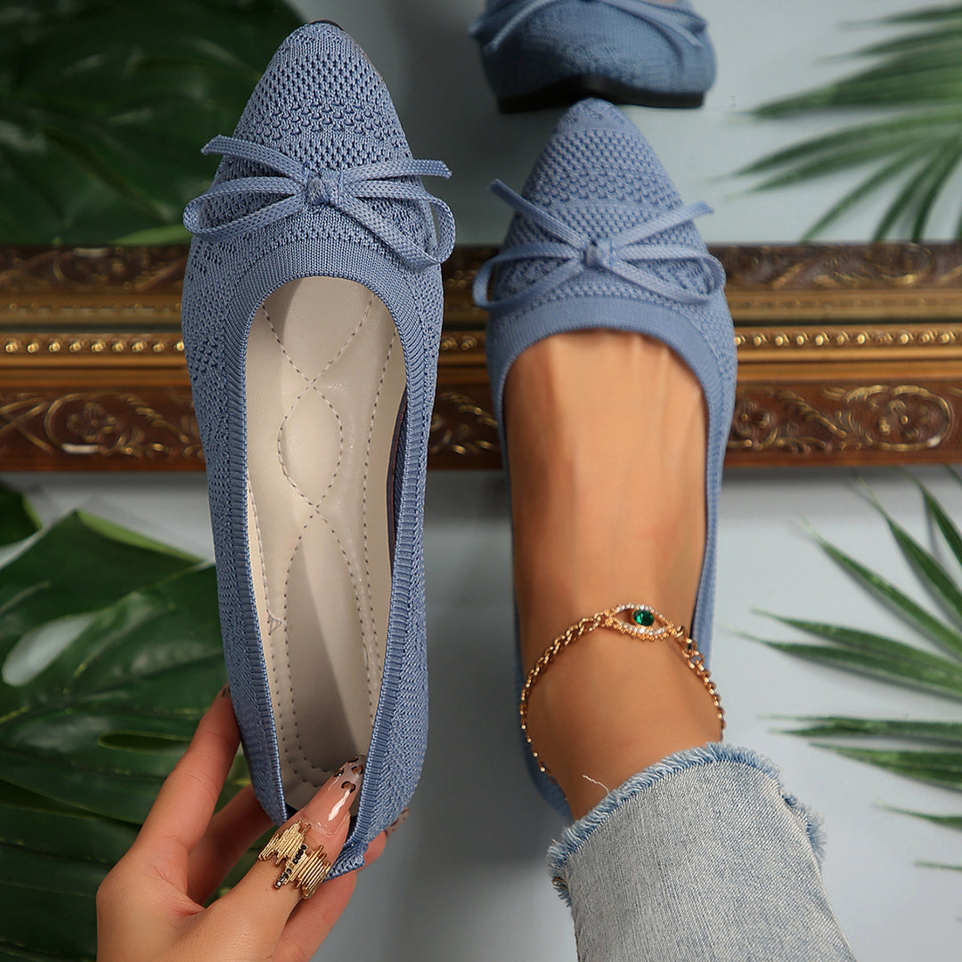 Damen elastische Ballerinas mit modischem Schleifenakzent EB