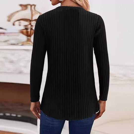 Damen Strickpullover mit seitlichen Knopfdetails und strukturiertem Rippdesign EB