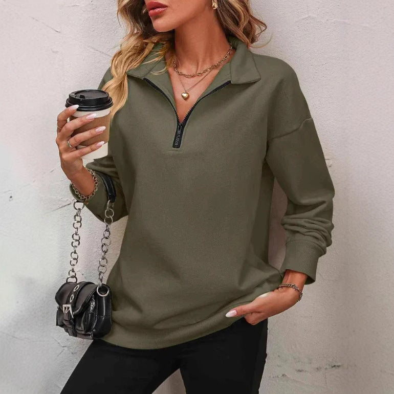 Damen Sportlicher Pullover mit halbem Reißverschluss und gemütlichem Schnitt EB