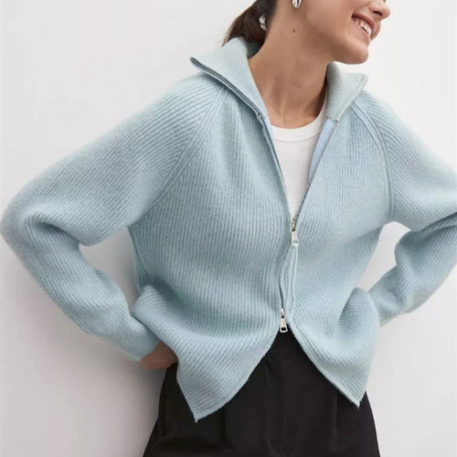Damen Strickjacke mit hohem Kragen und Reißverschluss EB