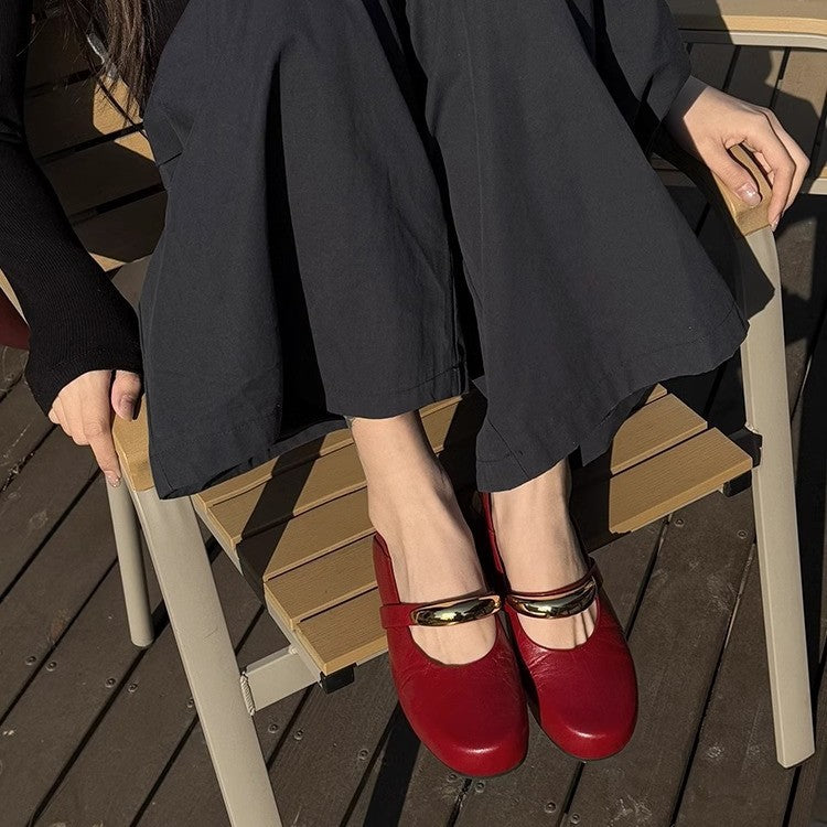 Damen Ballerina-Schuhe mit modischer Schnallenverzierung und pantentlicher Passform EB