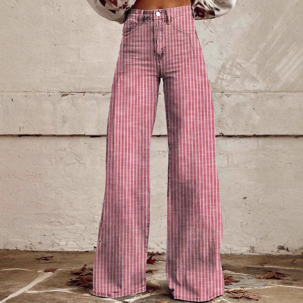 Damen nan weite Hose mit hohem Bund in Leinenoptik und vertikalen Nadelstreifen Schlaghose EB