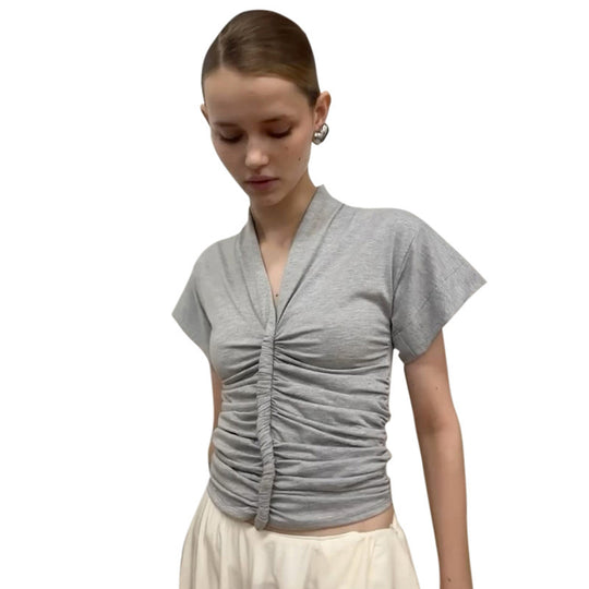 Damen elegantes Kurzarmoberteil mit figurbetonter Raffung EB
