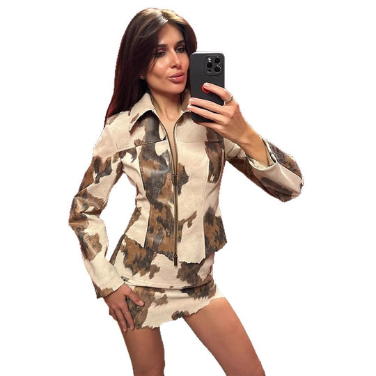 Damen Kunstlederjacke im modernen Cow-Print EB