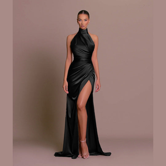 Damen glamouröses Abendkleid mit hohem Schlitz und eleganter Wickeloptik EB