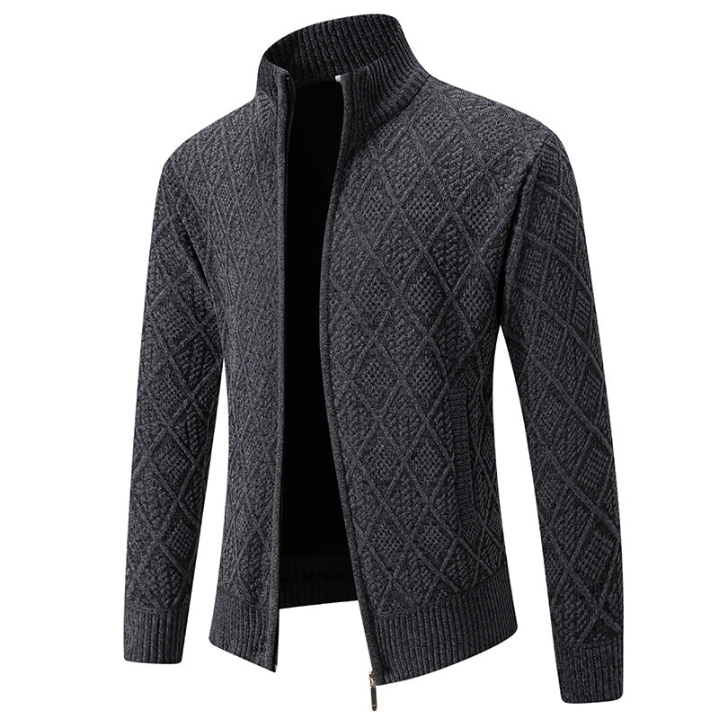 Herren Strickjacke mit strukturiertem Design und hohem Kragen EB