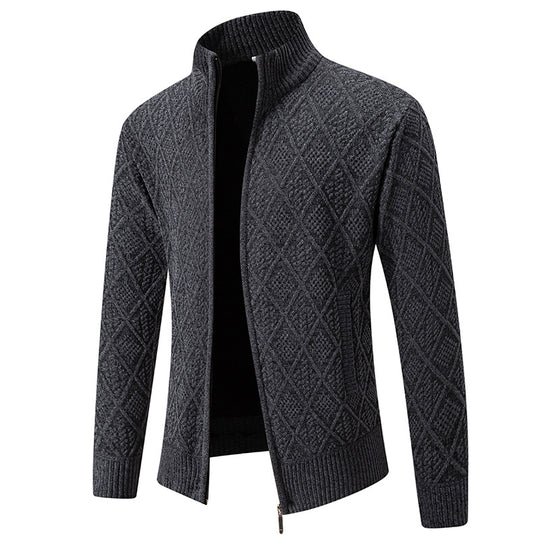 Herren Strickjacke mit strukturiertem Design und hohem Kragen EB