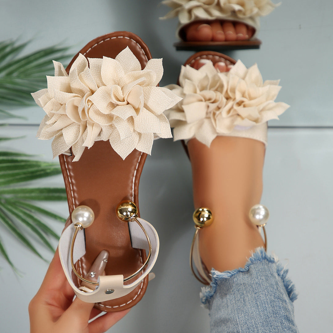 Damen komfortable Sandalen mit dekorativen Blumen-Applikationen EB