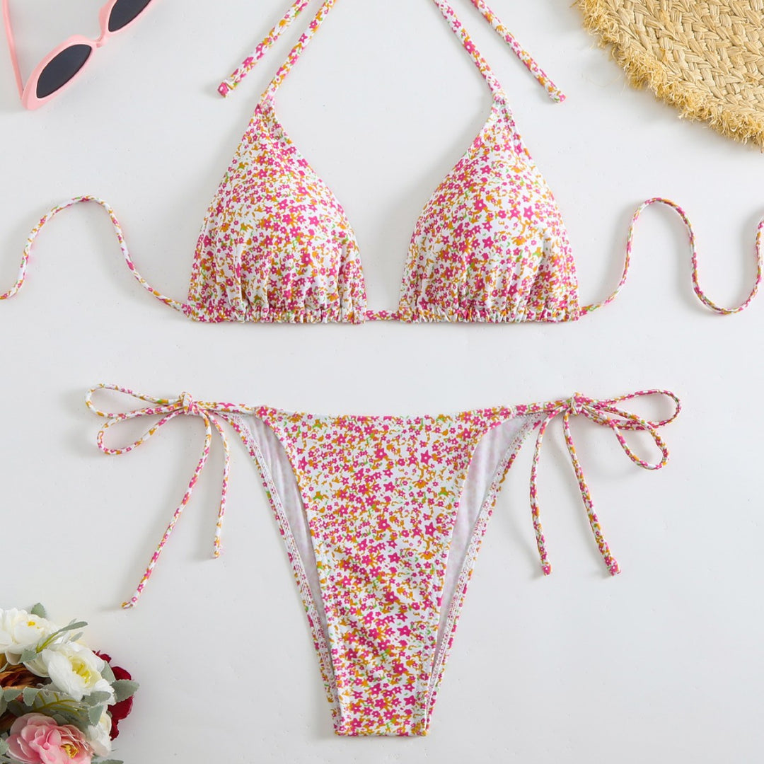 Damen Triangel-Bikini mit liebevollem Blumenmuster und verstellbaren Trägern EB