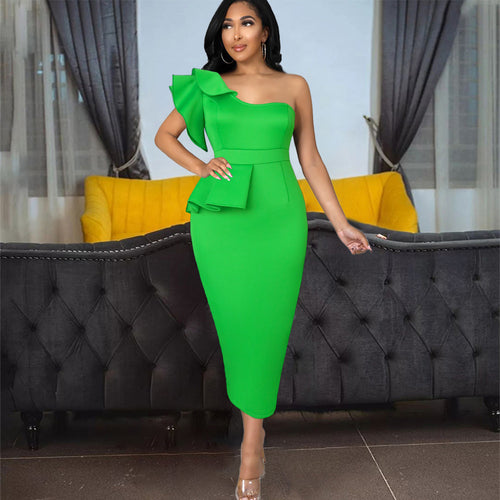 Damen Schickes Ein-Schulter-Kleid mit Volant und tailliertem Schnitt EB