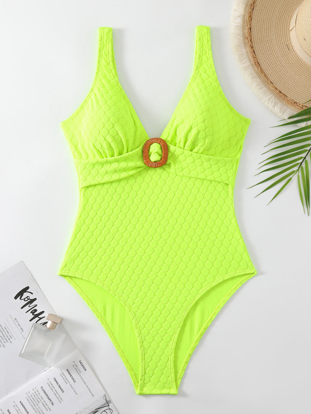 Damen One-Piece Badeanzug mit elegantem Holzring-Design EB