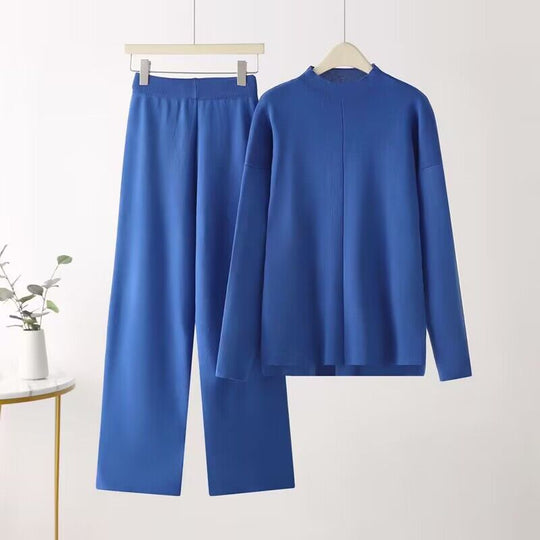 Damen elegantes Set aus langärmligem Oberteil und Palazzo-Hosen EB