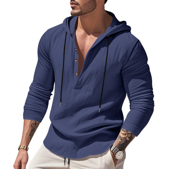 Herren lässiges Langarm-Hoodie mit Knopfleiste und modernem Schnitt EB