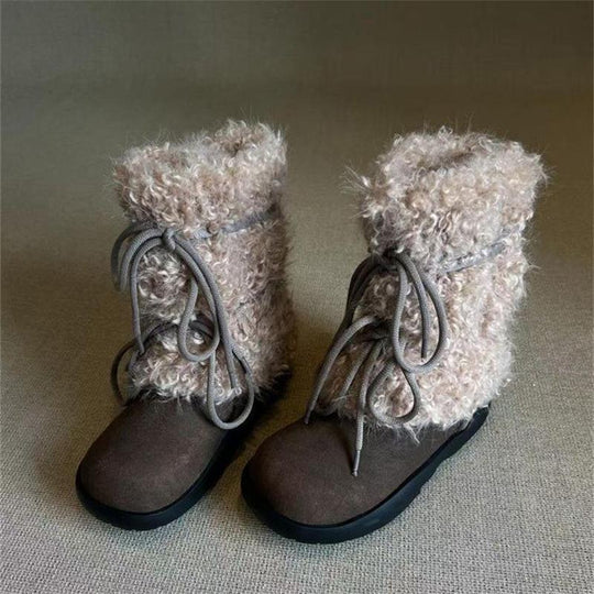 Damen kuschelige Winterboots mit flauschigem Innenfutter und modischen Schnürdetails EB