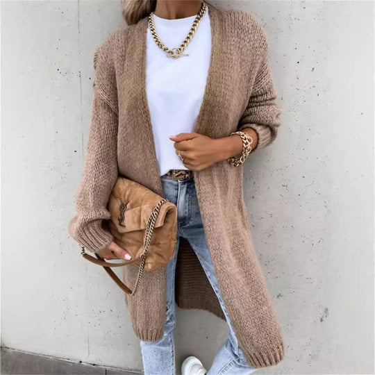 Damen Strickmantel mit lässigem, offenem Design und weichem Material EB