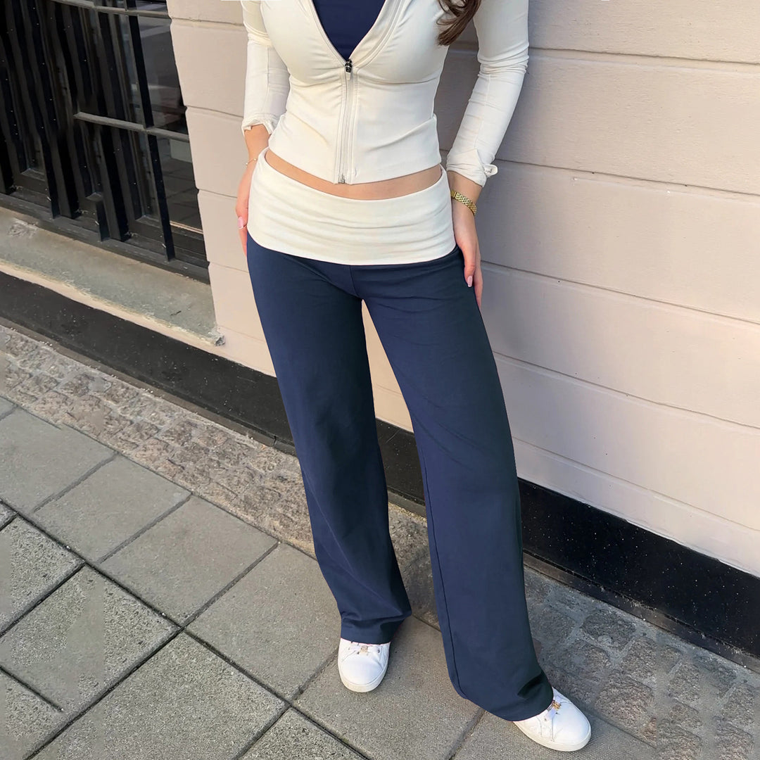 Damen nan weiche Yoga-Loungehose mit umklappbarem Bund und weitem Bein EB