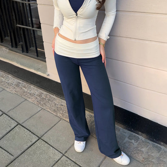 Damen nan weiche Yoga-Loungehose mit umklappbarem Bund und weitem Bein EB
