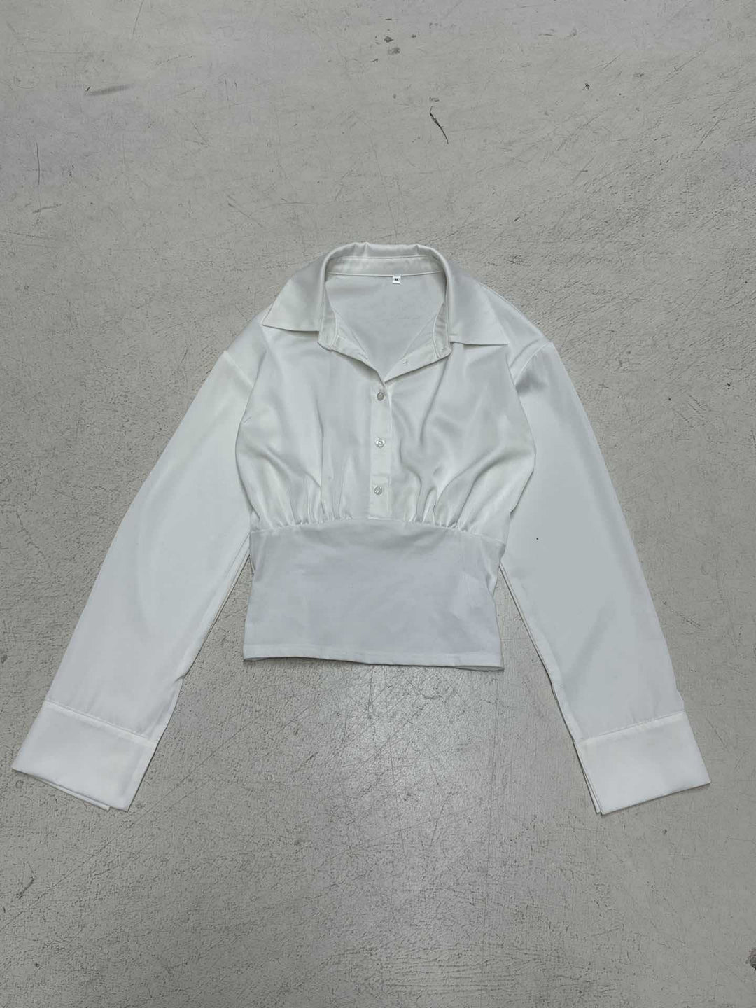 Damen nan taillierte Cropped-Bluse mit Hemdkragen und breitem Stretchbund EB