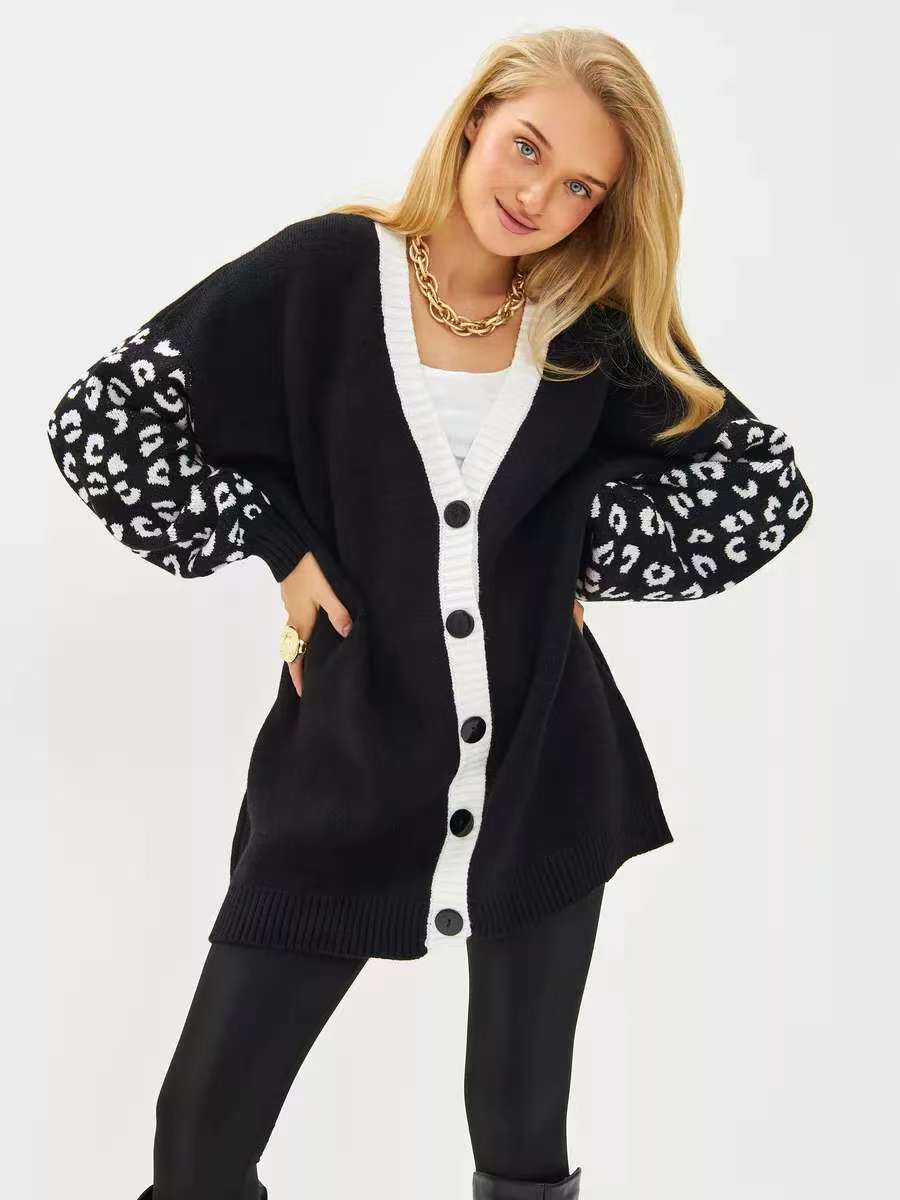 Damen Cardigan mit Leopardenmuster und knöpfen EB