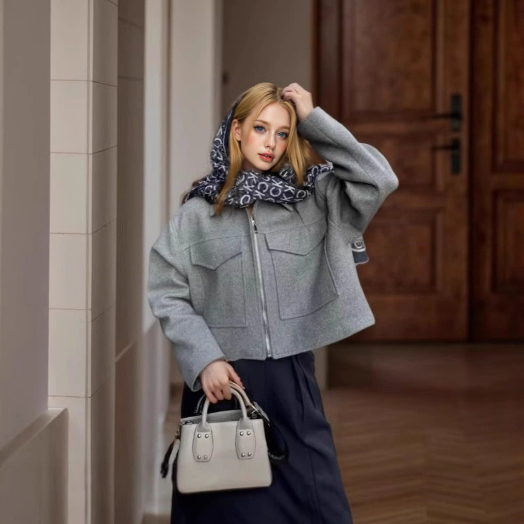 Damen Wool-Blend Jacke mit großen Brusttaschen EB