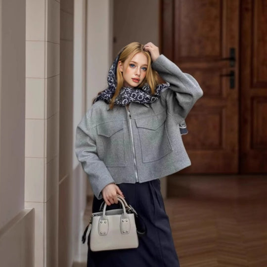 Damen Wool-Blend Jacke mit großen Brusttaschen EB